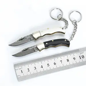 Damascus Gấp Lưỡi Dao Móc Chìa Khóa Mini Pocket Knife Horn Và Xương Xử Lý