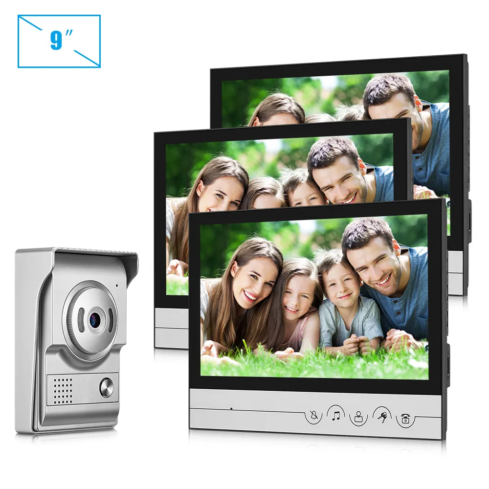 Interphone vidéo 9 pouces avec écran tactile, 4 broches, caméra extérieure, visiophone/interphone de porte pour maison