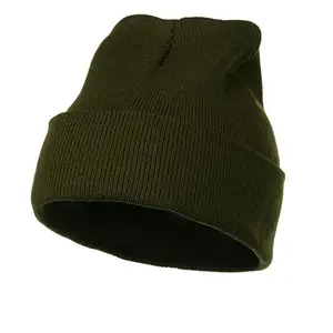 Custom High Quality Cheap European Winter Army Green Knitted Beanie Caps Men