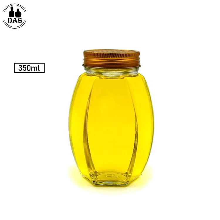 Jarra de vidrio ovalado Hexagonal, transparente, para almacenamiento de miel, 350ml