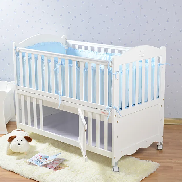 Perlengkapan Bayi, Tempat Tidur Bayi Tipe Produk dan Bahan Beech Ukiran Kayu Solid Furnitur Kamar Tidur Bayi Lukisan Putih Tempat Tidur Bayi Sayap