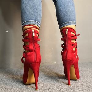 Terciopelo tacón alto puntiagudo banquete <span class=keywords><strong>pasarela</strong></span> correa cruzada mujeres bombas <span class=keywords><strong>zapatos</strong></span> - Product Image 3