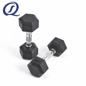 Mancuernas hexagonales recubiertas de goma, ejercicios de gimnasio, levantamiento de pesas, Color negro, hierro fundido