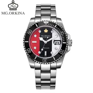 MG. ORKINA 럭셔리 시리즈 클래식 디자이너 손목 시계 스테인레스 스틸 방수 자동 기계식 시계