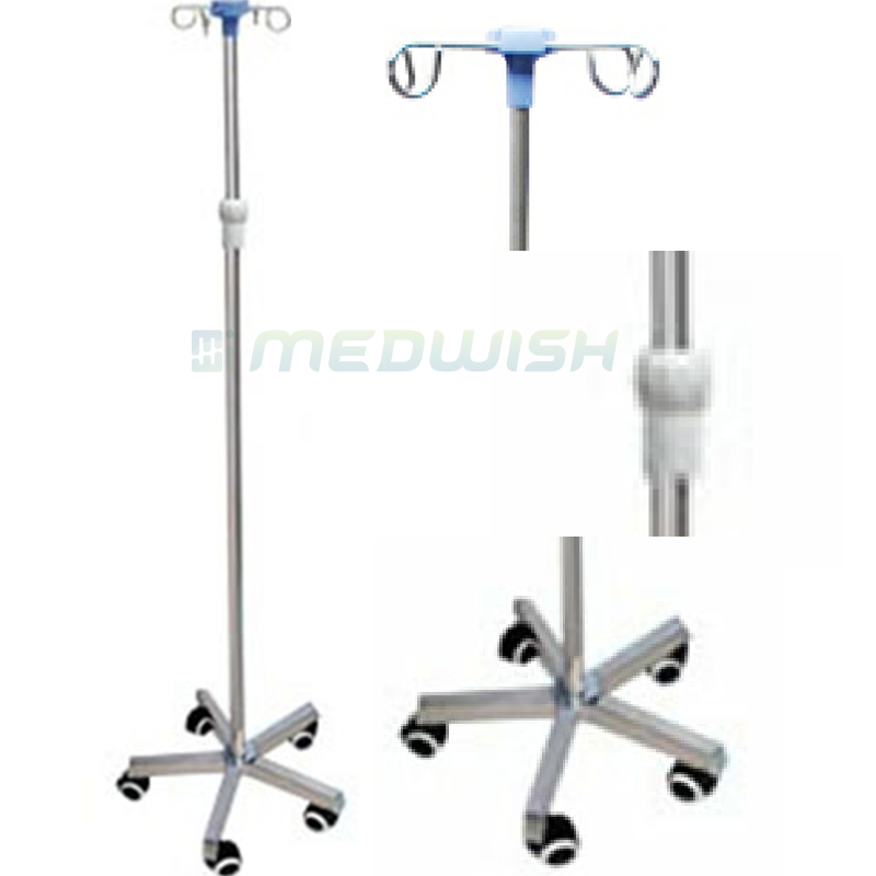 AG-IVP004 Wholesale hospital IV drip pole portable ward nursing height adjustable stainless steel IV infusion pole
