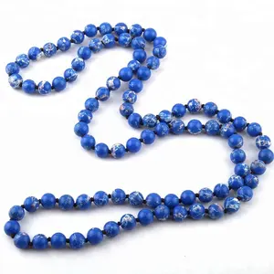 8mm Natural Stone Long Knotted Empire Beads Necklaces Women Necklace