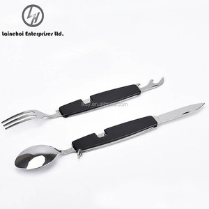 LH LHO1 Fabricante Venta al por mayor Juego de cubiertos de acero inoxidable plateado Diseño desmontable para acampar al aire libre y senderismo Hecho en China - Product Image 2