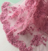 Tela de Tul Rosa de Lujo con Bordado a Mano, Lentejuelas y Cuentas, para Vestidos, Zapatos y Bolsos de Novia - 100% Poliéster