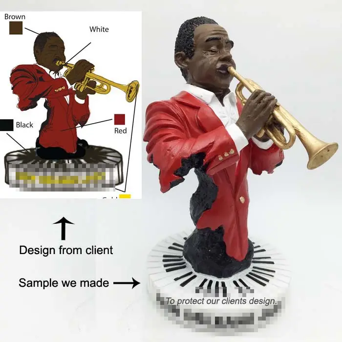 Costumed jazz figura de resina artesanal, alta qualidade