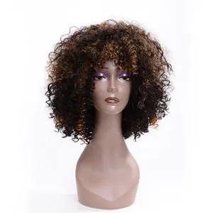 थोक गर्मी प्रतिरोधी सिंथेटिक विग लघु मिक्स ब्राउन के साथ लाइट ब्राउन एफ्रो गांठदार घुंघराले विग सिंथेटिक बाल wigs के लिए काले महिलाओं