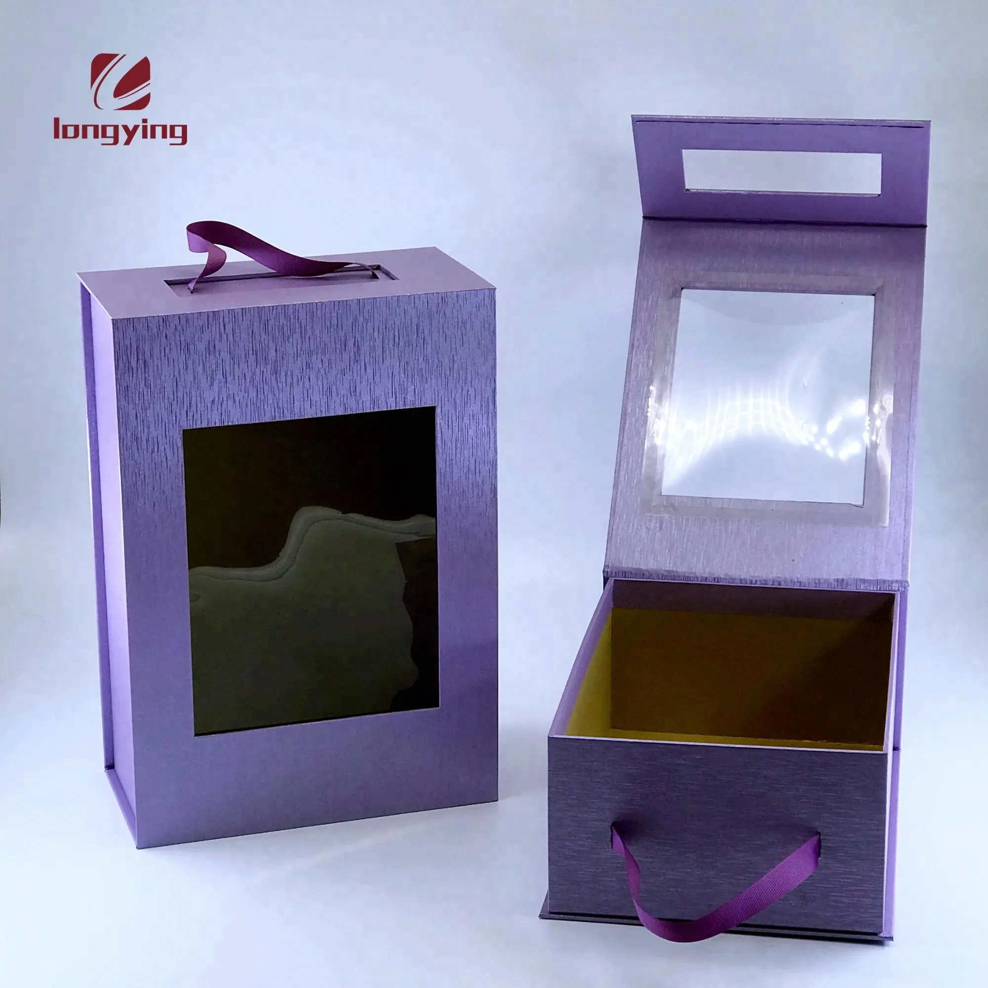Özel Lüks mor hediye kutusu plastik PVC pencere kağıdı hediye paketleme kollu kutu ayakkabı ambalajı için