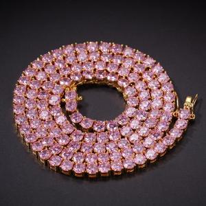 Collar de cadena de tenis de Zirconia AAAA para hombre y mujer, Gargantilla, color rosa, 4mm - Product Image 5