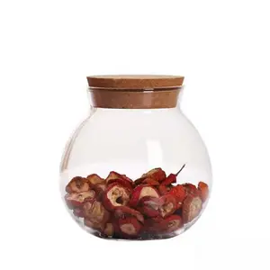 Borosilicato alto cilíndrico nueces de almacenamiento frasco de vidrio con tapa de corcho