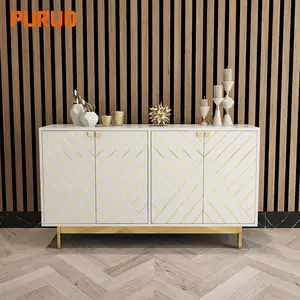 Console para móveis, moderno estilo mdf gabinete de aço inoxidável branco e madeira armazenamento de mesa móveis para casa