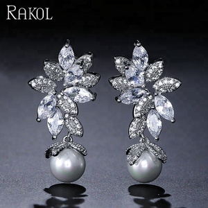 RAKOL EP568 2025 ultima forma di foglia di Zirconia cubica perla ciondolo CZ orecchini gioielli da sposa - Product Image 3