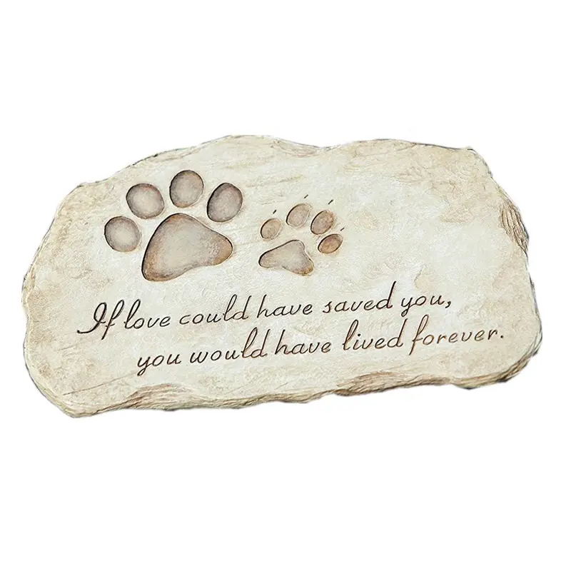 Placa de piedra de paso conmemorativo de mascota con estampado de pata de poliresina