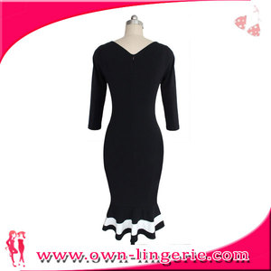 Vestido de REINO UNIDO Elegante Negro Sexy CottonTarde del Partido Vestidos de Las Mujeres Señoras de La Manera Midi Vestidos - Product Image 3