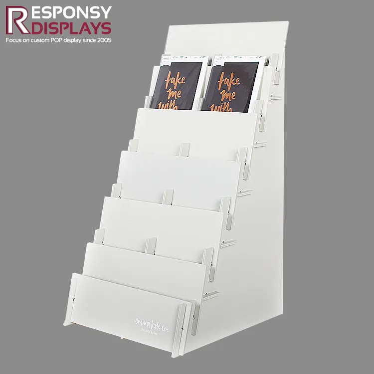 CounterTop Multilevel White PVC Gift Business Card Display Shelf