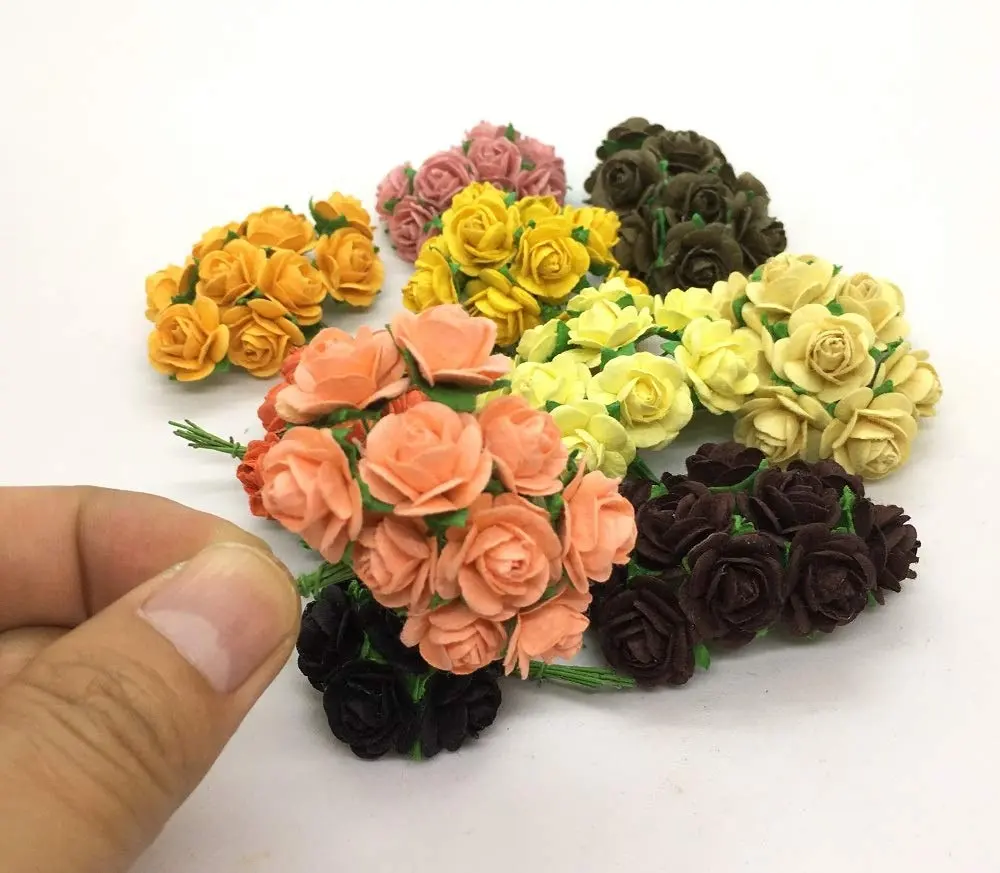 Top Warna Gelap Buatan Tangan Kertas Mulberry Kuncup Mawar Bunga Set Dekorasi 1Cm Kerajinan Kertas