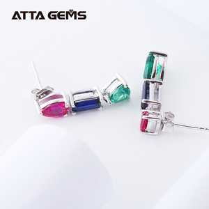 Popular Jewelry 925 Silver Plated Platinum Created Colorful <strong>Emerald</strong> Ruby Sapphire <strong>Drop</strong> <strong>Earrings</strong> for Wedding Small Gift - Product Image 4