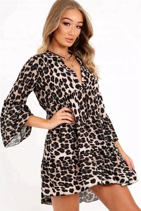 Delle signore Del Manicotto Lungo Della Stampa Del Leopardo Vestito a Trapezio - Product Image 5