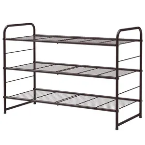 3 Tier Stack-able Metal Flat Rack Utility Shoes Organize Shoes Shelf Storage Hold Up For 20 Pairs