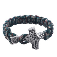 Bracelet en paracorde camouflage militaire avec pendentif marteau de Thor et runes vikings