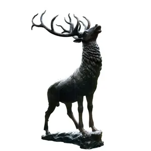जीवन आकार कांस्य हिरण प्रतिमा धातु डाली हरिण मूर्तिकला गार्डन आभूषण