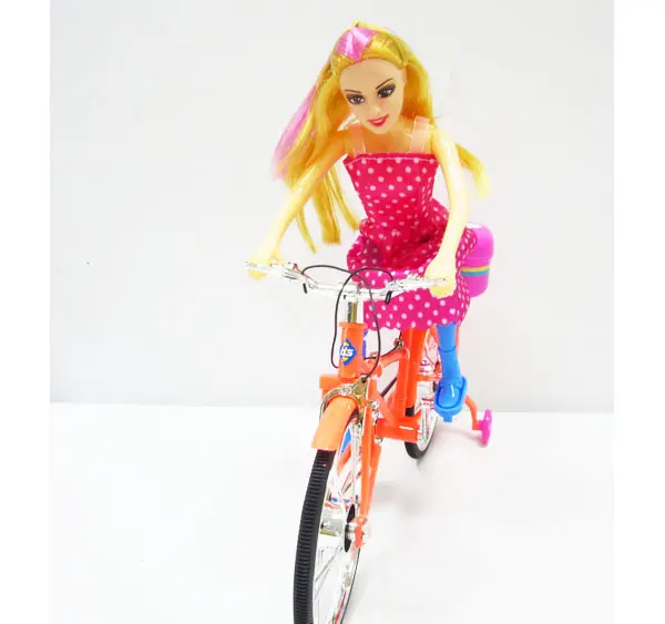 B/O Princess doll on Bike toy, girl doll ride on bicycles toy with Colorful Lights and music