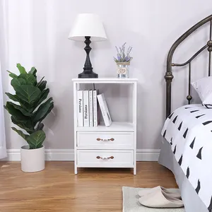 Wooden Bedside Table mit Bookshelf 2- Drawer White Living Room Furniture Modern White oder Customize 1 Sets Solid Wood Cheap