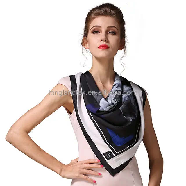 Écharpe en soie de luxe de taille carrée de 90x90 cm, motifs personnalisés imprimés pour femmes