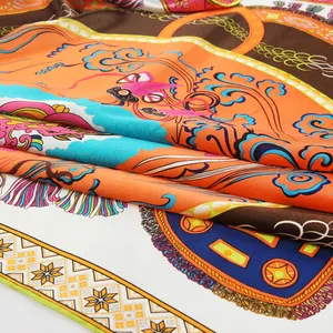 January Koma crepe satin plain shawl digital print custom design silk scarf