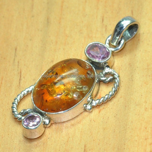 Amber de circón de moda colgante de plata esterlina - Product Image 3
