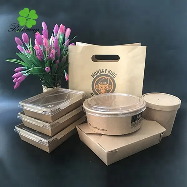 PLA biodegradable to go kraft food paper boxes take away cardboard food containers disposable food box