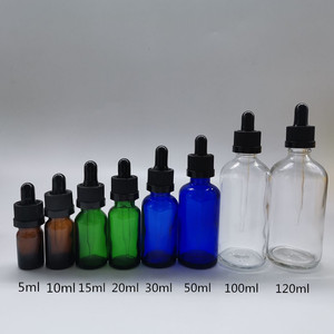 Emballage d'huile essentielle flacons compte-gouttes en verre transparent bouchon à l'épreuve des enfants 5ml 10ml 15ml 20ml 30ml 50ml 100ml 120ml tailles vert bleu - Product Image 2