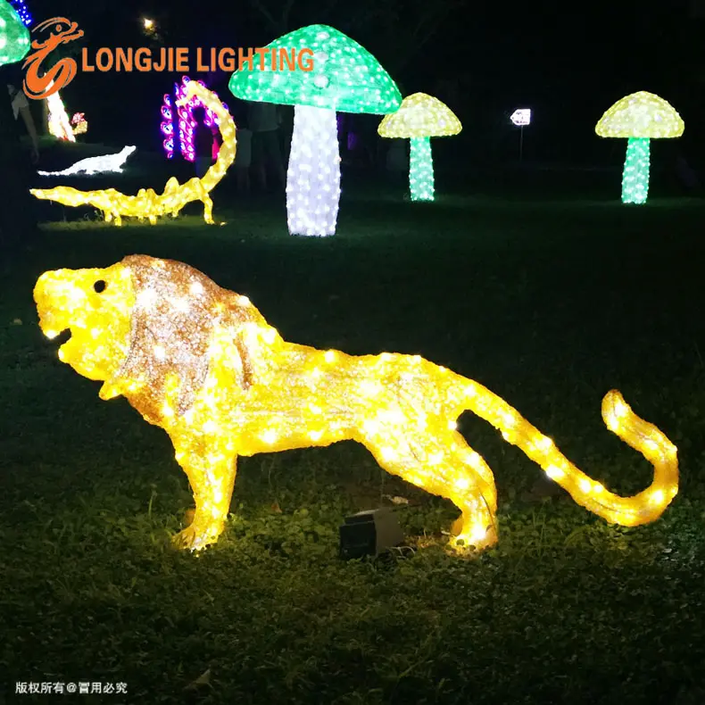 Longjie led outdoor acrylic decoration light 3d animal christmas Lion