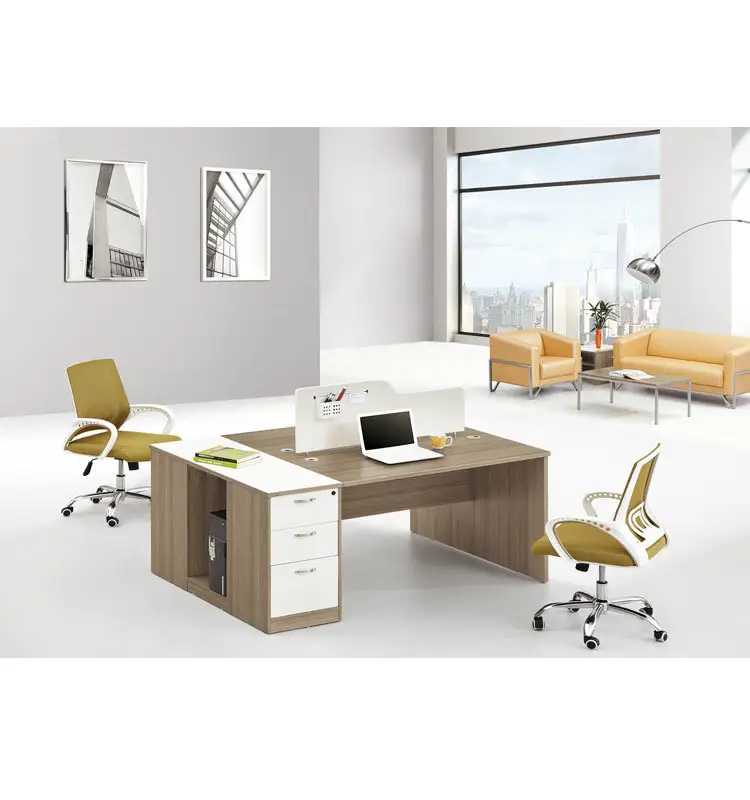 Melamina muebles de oficina 2 asiento escritorio con 3-cajones pedestal