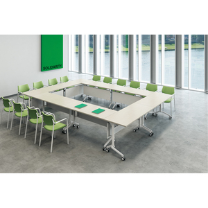 <span class=keywords><strong>Table</strong></span> de réunion de bureau moderne pliable avec <span class=keywords><strong>roulettes</strong></span>, bureau de formation pliable - Product Image 3