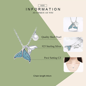 GR85 925 Sterling Silver Summer Ocean Mermaid Whale's Tail Blue Zircon Jewelry <strong>Necklaces</strong> <strong>Ring</strong> Set for Women Parties <strong>Weddings</strong> - Product Image 2