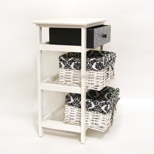<span class=keywords><strong>Commode</strong></span> à <span class=keywords><strong>3</strong></span> niveaux en bois avec panier pour chambre à coucher - Product Image 2