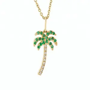 Gemnel Mode 925 Zilveren 18K Gold Diamond Vrouwen Hanger Emerald Palm Tree Ketting Voor Dames