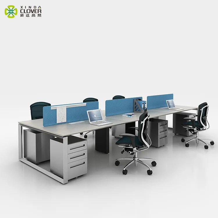 धातु फ्रेम टुकड़े टुकड़े डेस्कटॉप डबल पक्षीय कंप्यूटर कार्य केंद्र दराज के साथ उच्च अंत आधुनिक शैली 6 व्यक्ति कार्यालय डेस्क