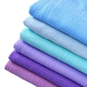 Large stock garment fabric using 100% cotton dyed double layers gauze crepe fabric