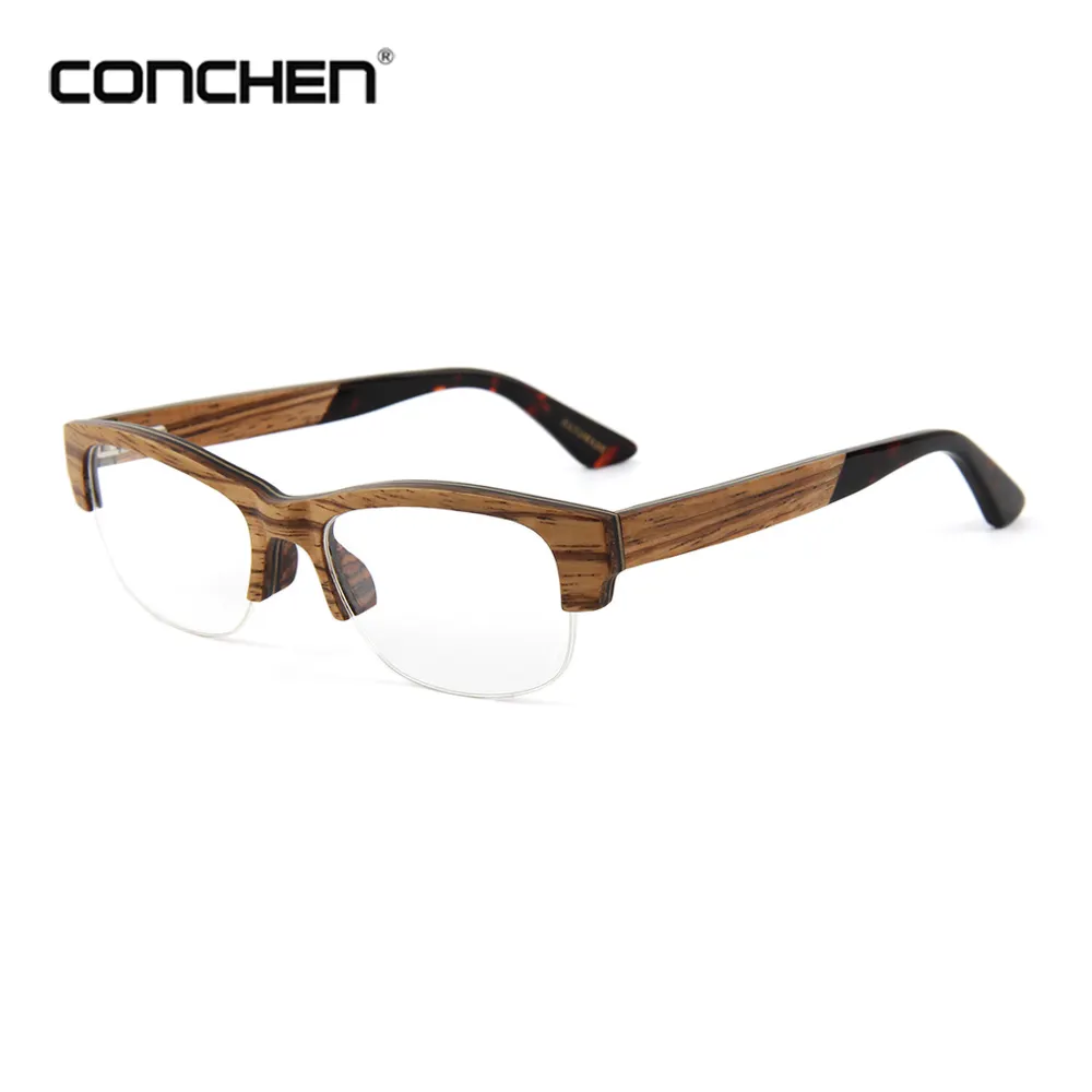 光学フレーム2023 2018最新ファッションモデルハーフリム木製老眼鏡メガネ