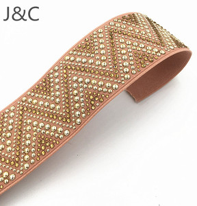 Beige Base Light Colorado Color Hot Fix Stone <strong>Elastic</strong> <strong>Ribbon</strong> - Product Image 1