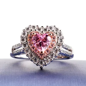 anillo de corazón de plata Suppliers-XEYJZ283 de corazones y flechas plata 925 anillo de Color corazón Rosa blanco de cobre de la princesa con las mujeres anillo de boda
