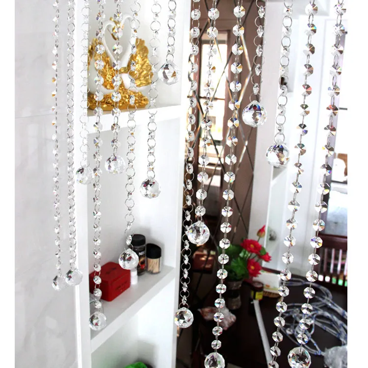 Onur kristal 14mm temizle sekizgen boncuk zincirler + 30mm Faceted topu Strand çelenk düğün ev perde dekorasyonu