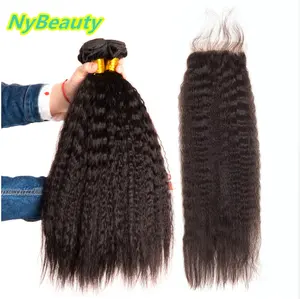 NyBeauty Brazilian Unprocessed Virgin Hair Kinky Straight Lace Frontal Closure With 3 Hair Bundles 10A