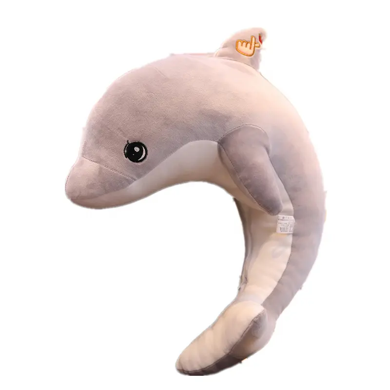 plush dolphin with hand pose logo on back baby toy