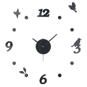 الطيور السوداء ساعة حائط 3D ديكور للمنزل سهل التركيب ملصقات للمرايا ساعة الحائط